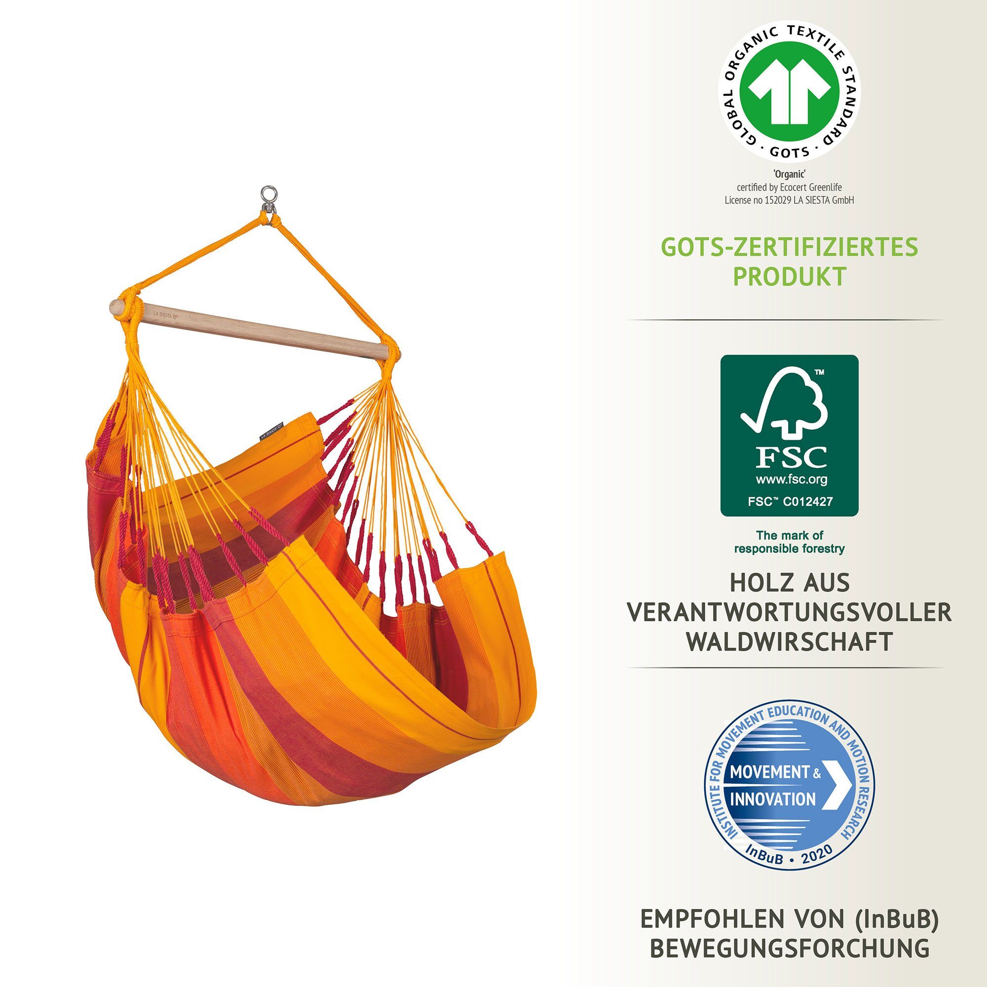 La Siesta Hängestuhl Hängestuhl Hängesessel HABANA Volcano - Basic aus Bio-Baumwolle La Sie, Hochwertige Qualität