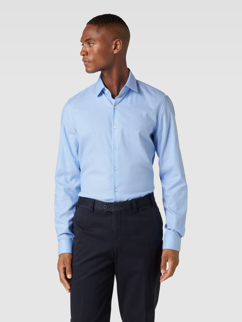Slim Fit Business-Hemd mit Label-Stitching Modell 'Bari' in bleu