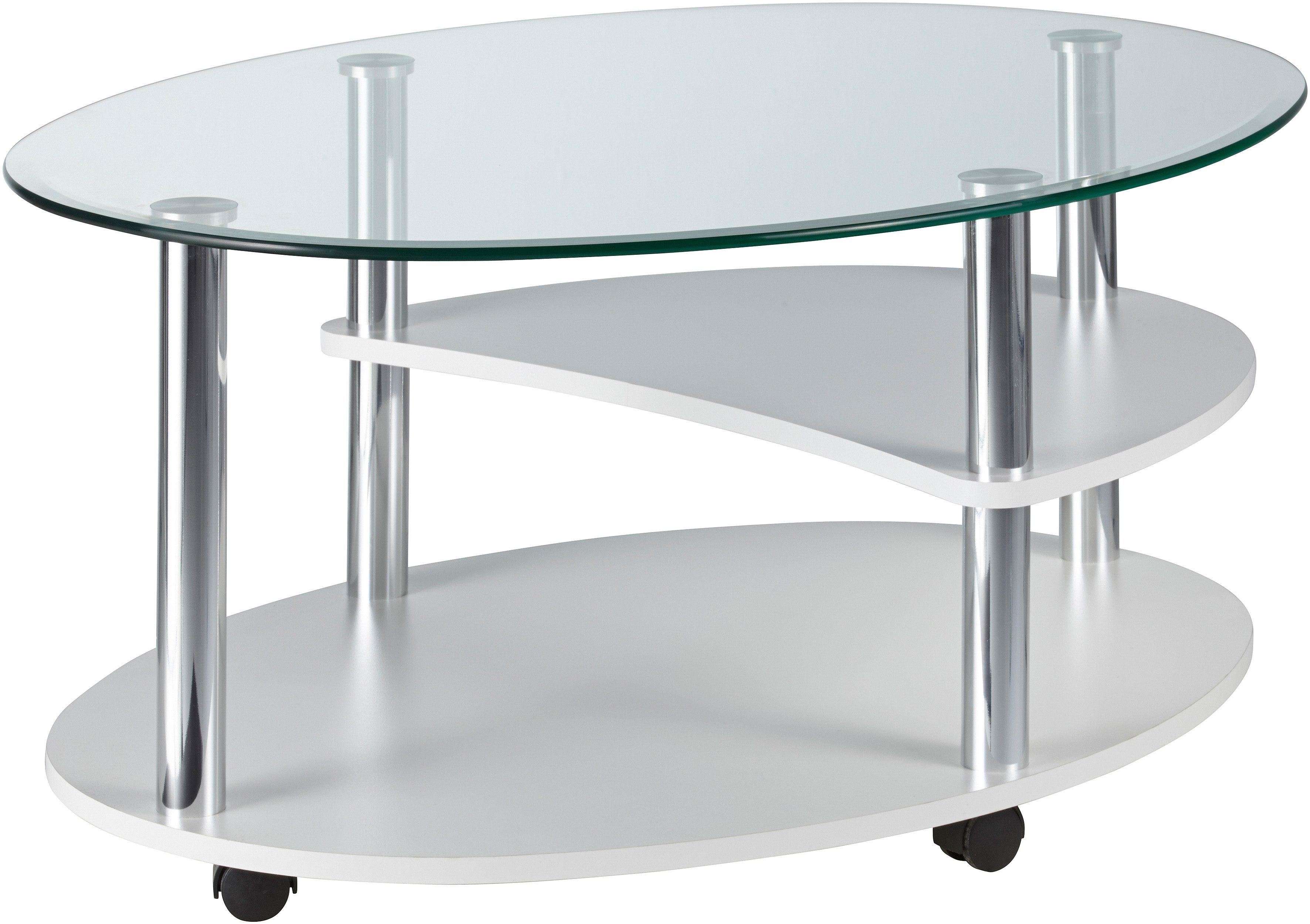 PRO Line Couchtisch, mit Glasplatte, Gestell aus Holz und Metall, Ablageboden, mit Rollen