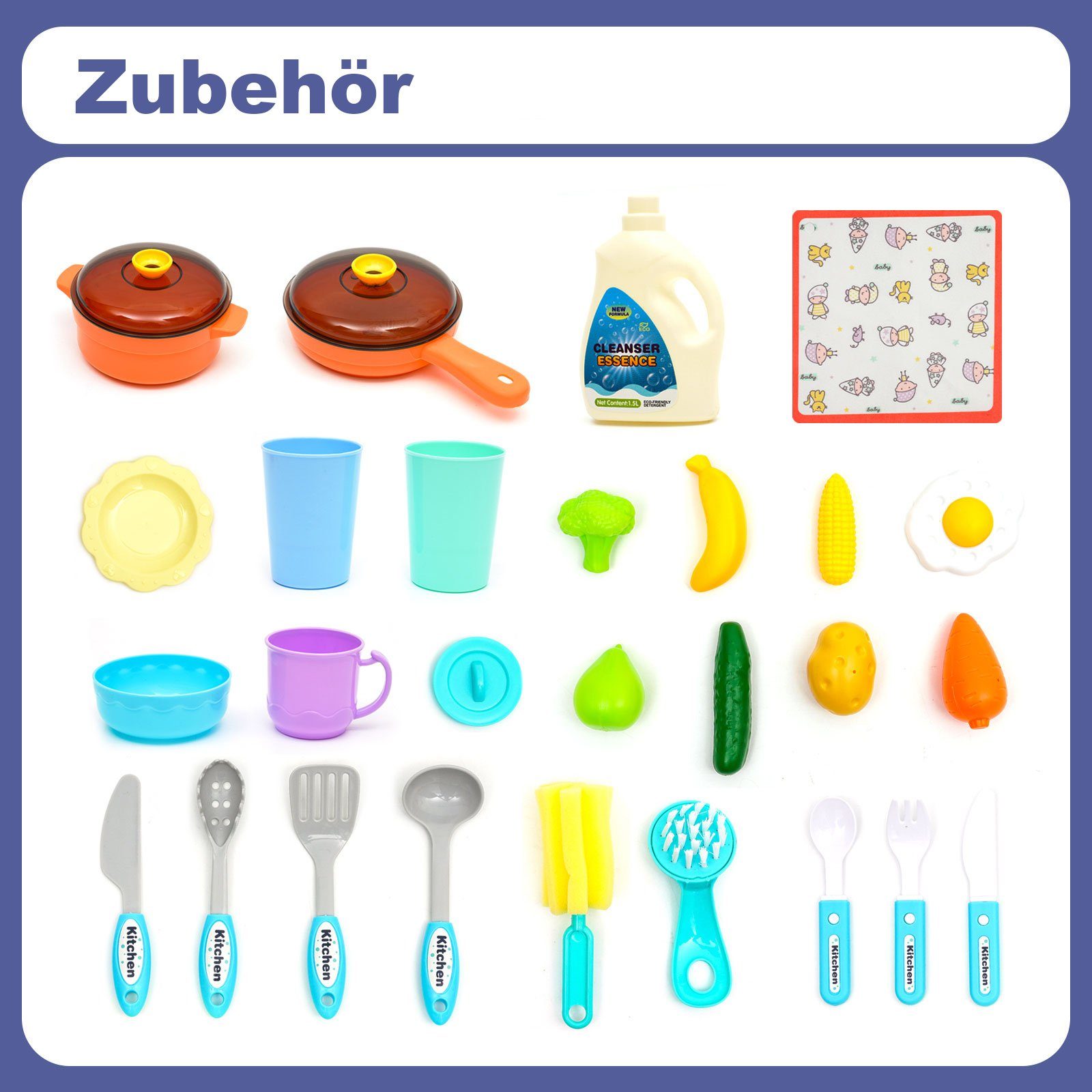 LBLA Lernspielzeug Küchenspüle Spielzeug Set mit Wasserkreislauf Geschirrspüler, Küchenspielset mit Geschirr Gemüse Obst Weihnachtsgeschenk für Kinder