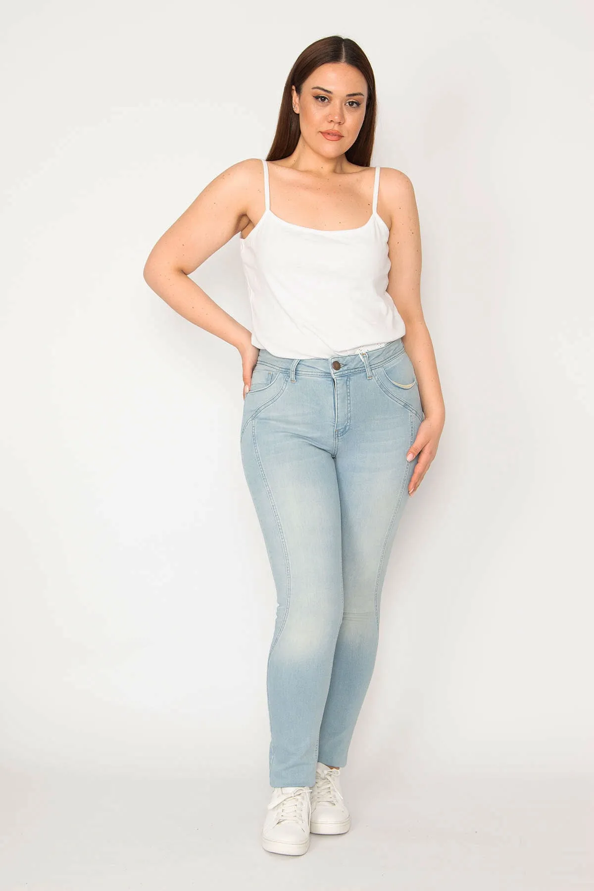 Şans Tekstil  Blaue, detaillierte Lycra-Jeanshose für Damen 26a33065