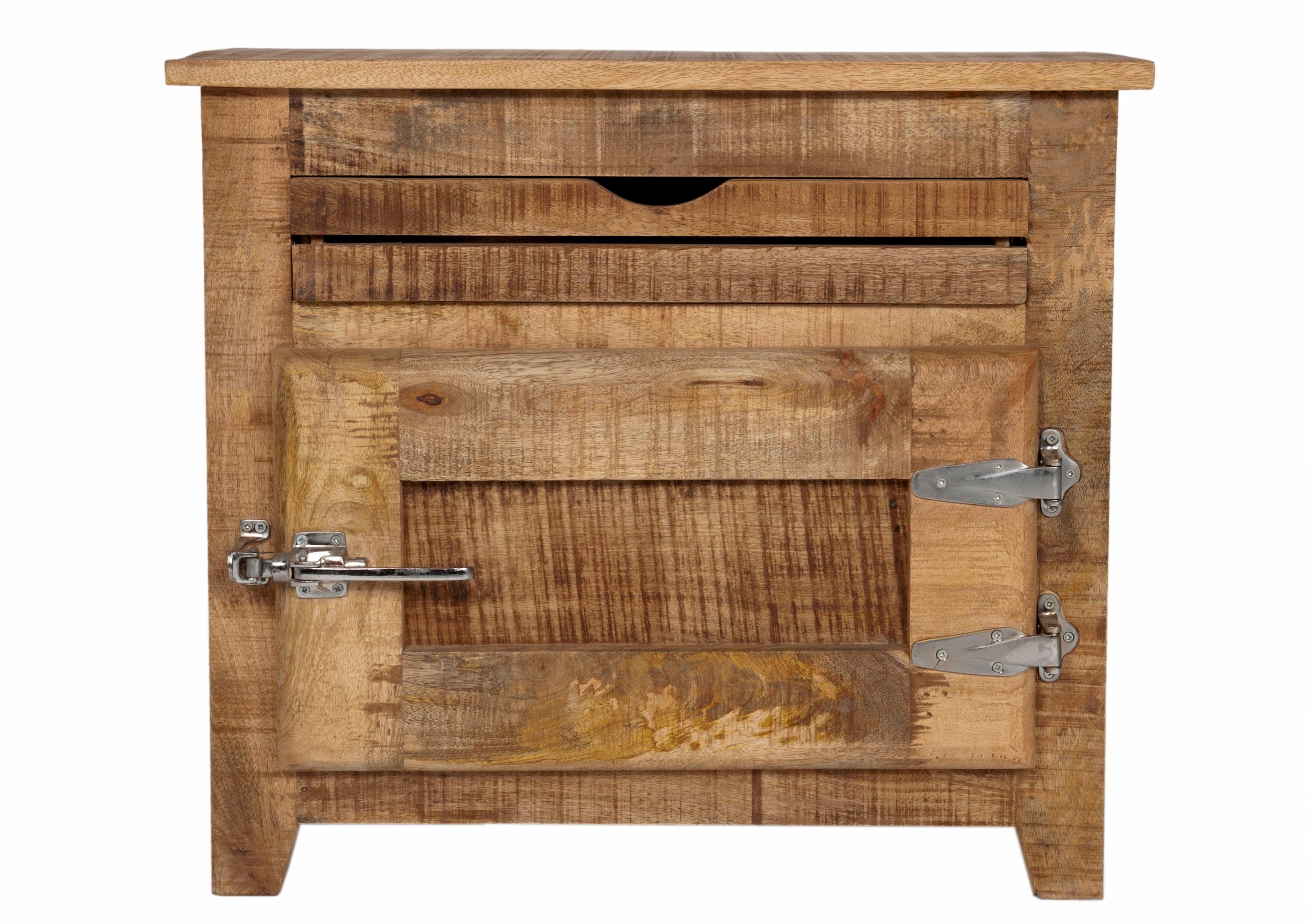 SIT Badkommode Frigo, Mangoholz im Antik-Look mit Kühlschrankgriffen, Breite 67 cm