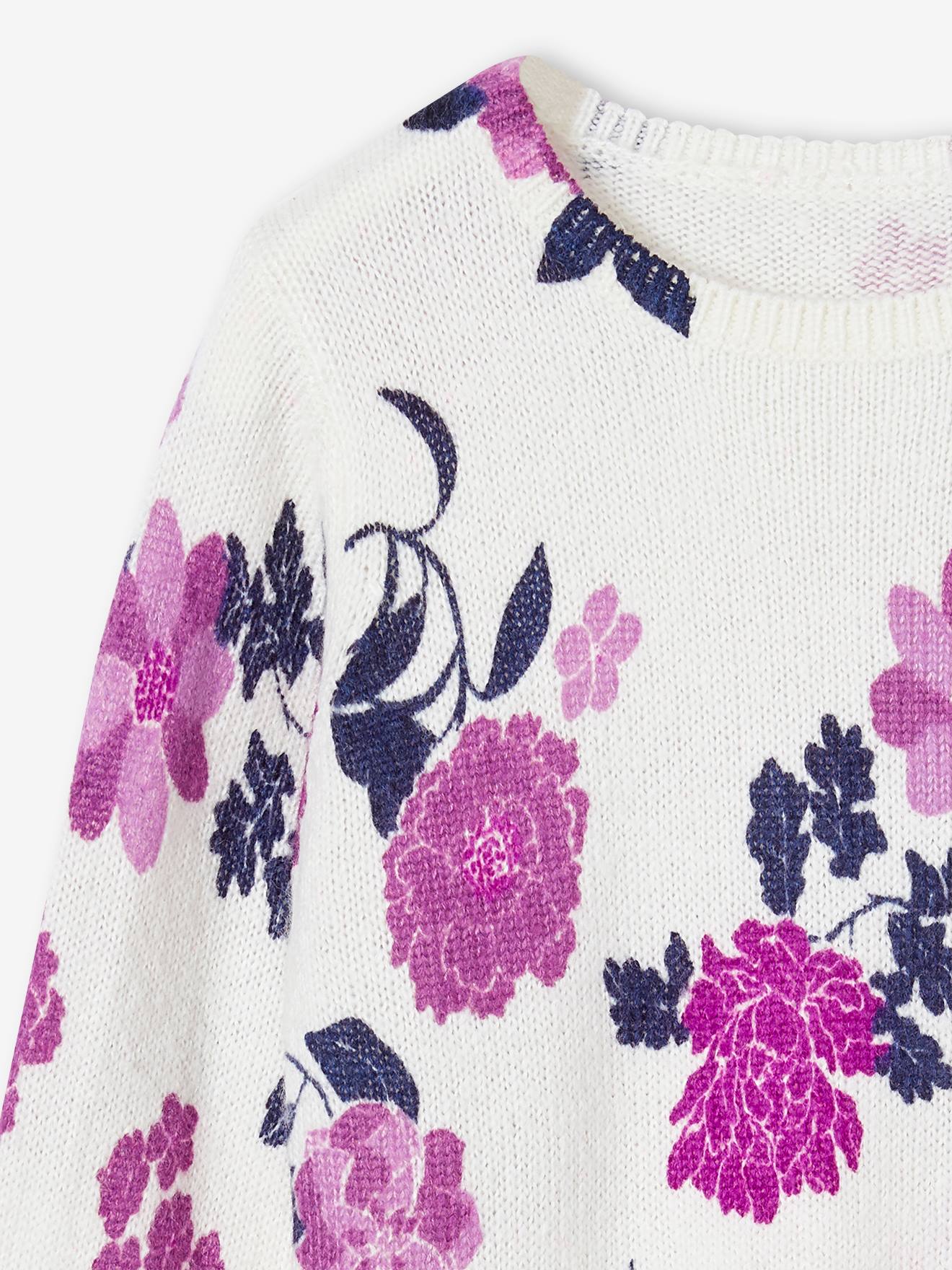 Pull motifs fleurs fille rose imprimé