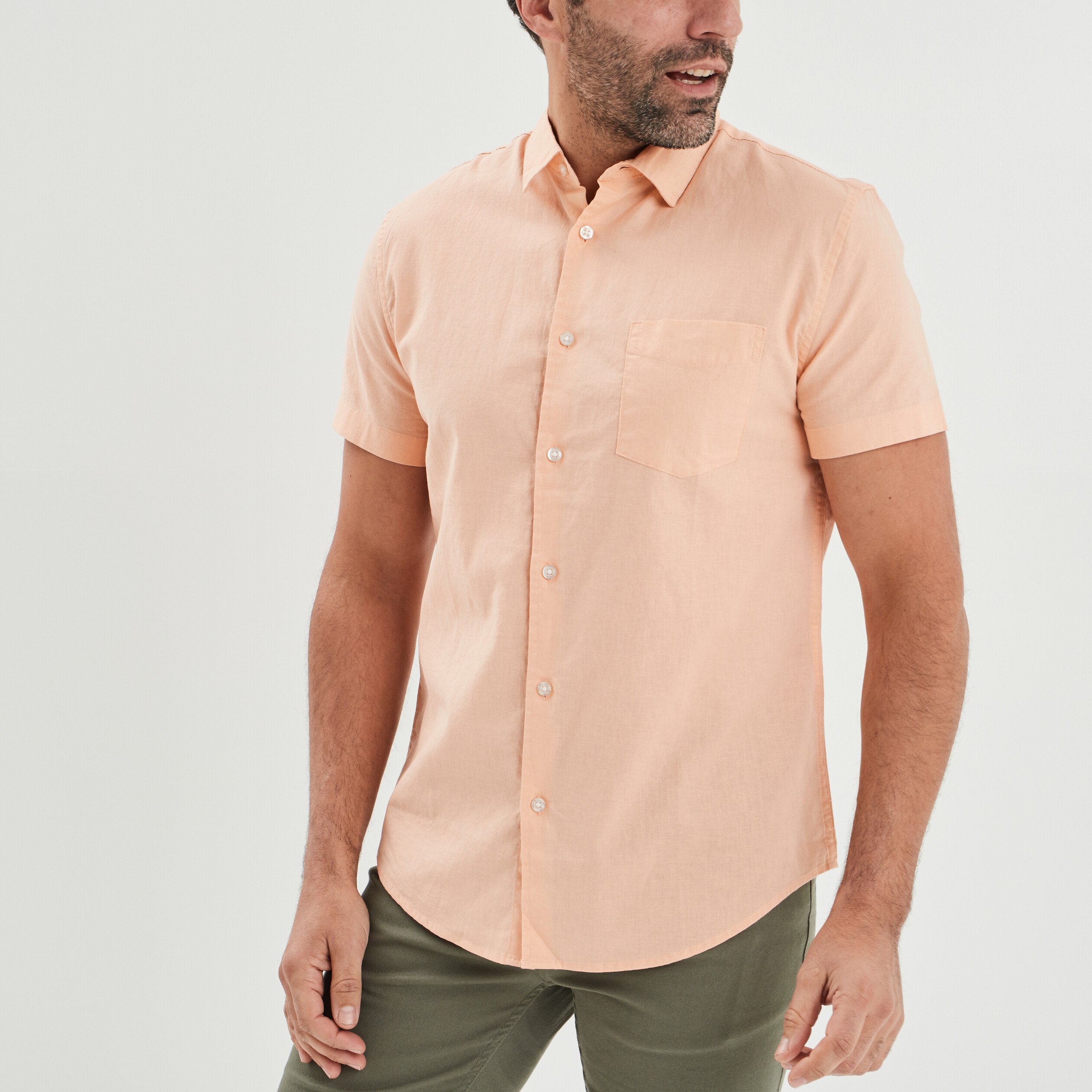 Chemise manches courtes lin majoritaire rose clair homme | La Halle