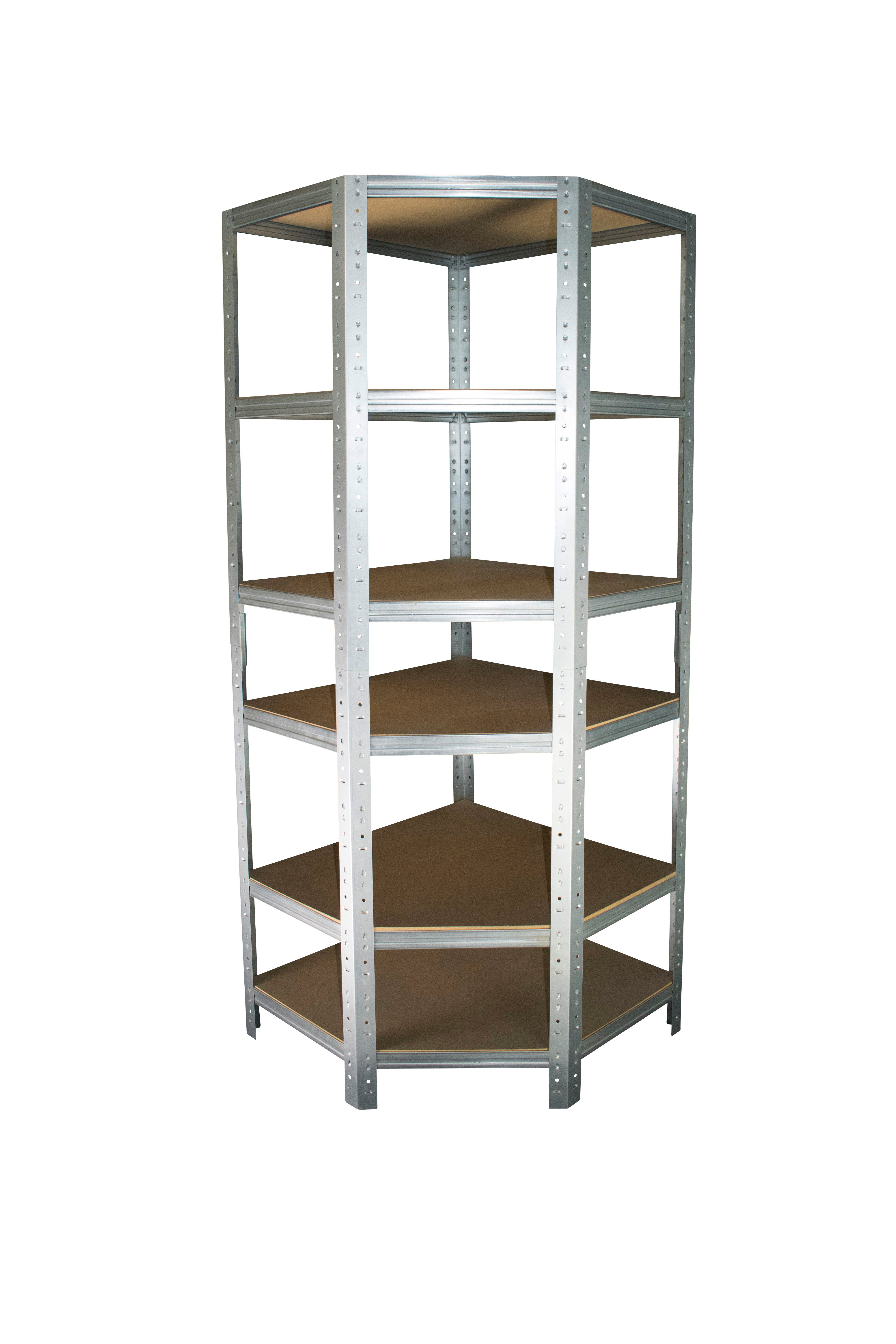 shelfplaza Eckregal HOME, 230x90x60cm verzinkt, Metall Eckregal stehend mit 6 Böden, Corner Shelf 145kg Tragkraft Schwerlastregal Ecke, Steckregal verzinkt Eckregal Keller Garagen Regal