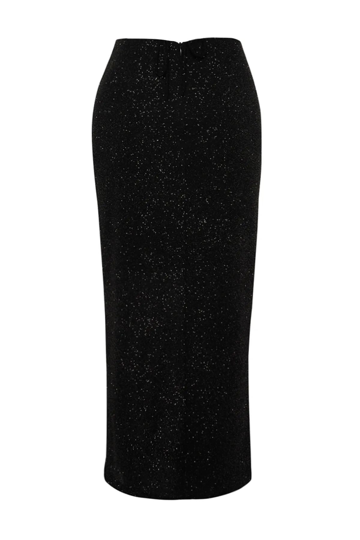 Trendyol Collection  X Zeynep Tosun Schwarzer, silberner Strickrock mit Sonnen-Accessoire-Detail TCLSS23ET00009