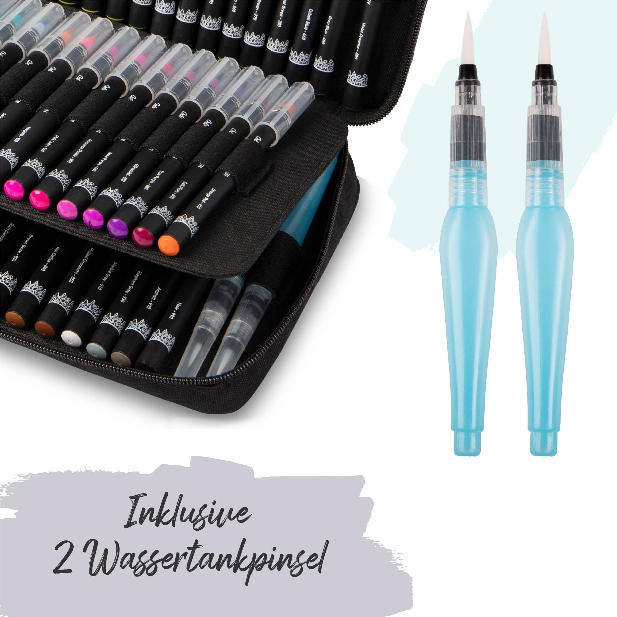 Colorya Pinselstift 50er Pinselstifte-Set mit Nylonspitze und praktischer Tragetasche, 50er Pinselstifte Set mit Nylonspitze und Tragetasche