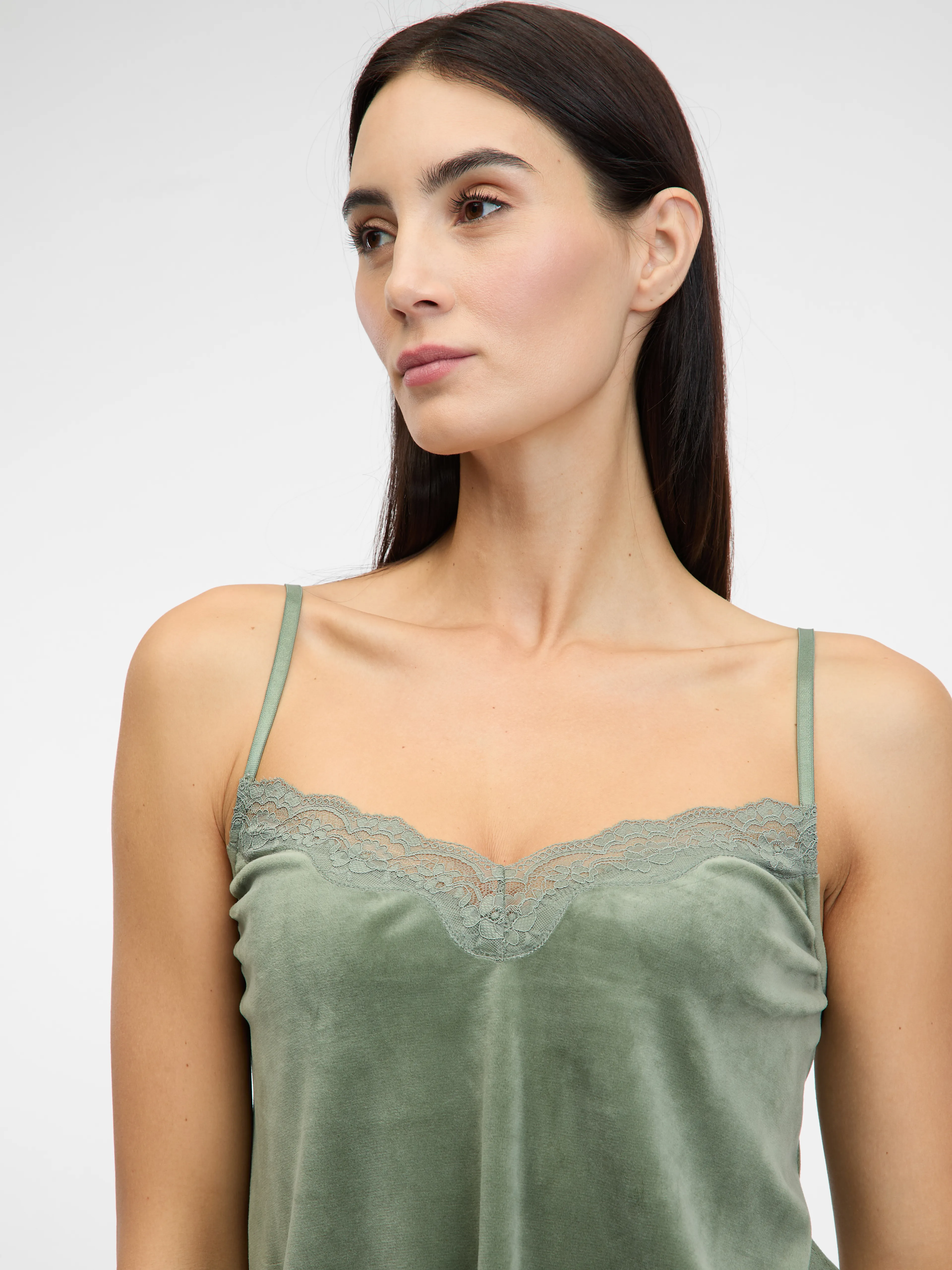 Khakifarbenes Damen-Pyjama-Top aus Sämischleder ORSAY