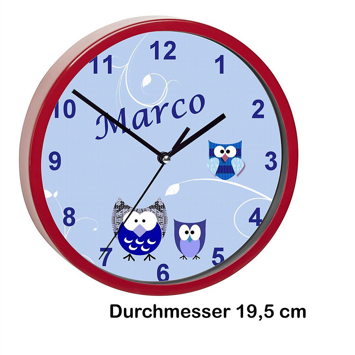 Kinder Wanduhr personalisiert mit Name Eule Blau
