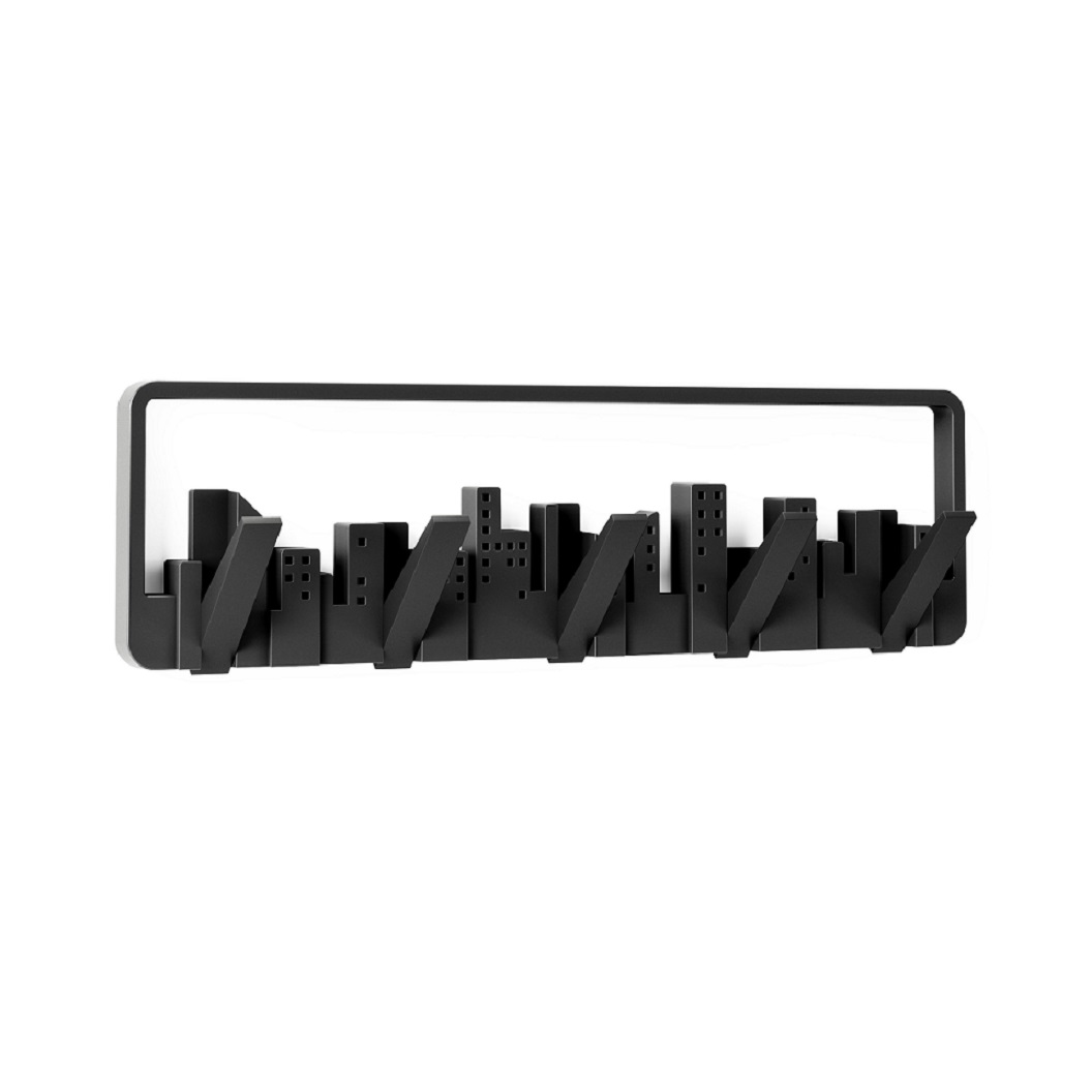 trends4cents Umbra Skyline Schwarz Garderobenhaken mit 5 beweglichen Haken Garderobenleiste aus Kunststoff