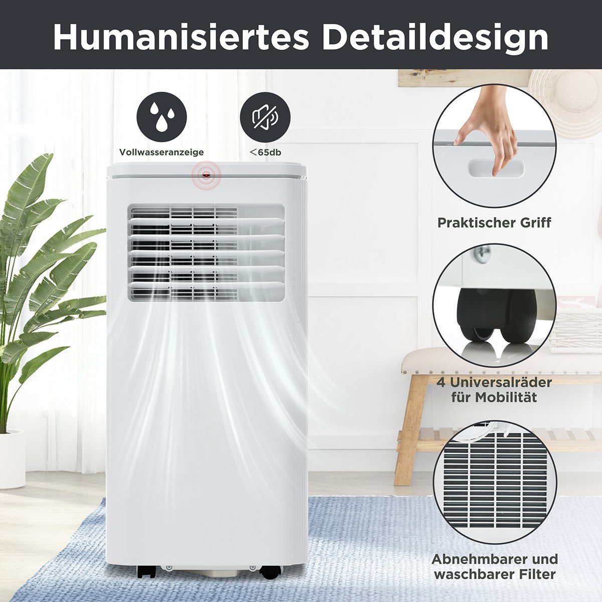 autolock Klimagerät Mobiles Klimagerät 9000 BTU/h 2,5KW Luftentfeuchter, Fernbedienung APP-Steuerung 3 Betriebsarten