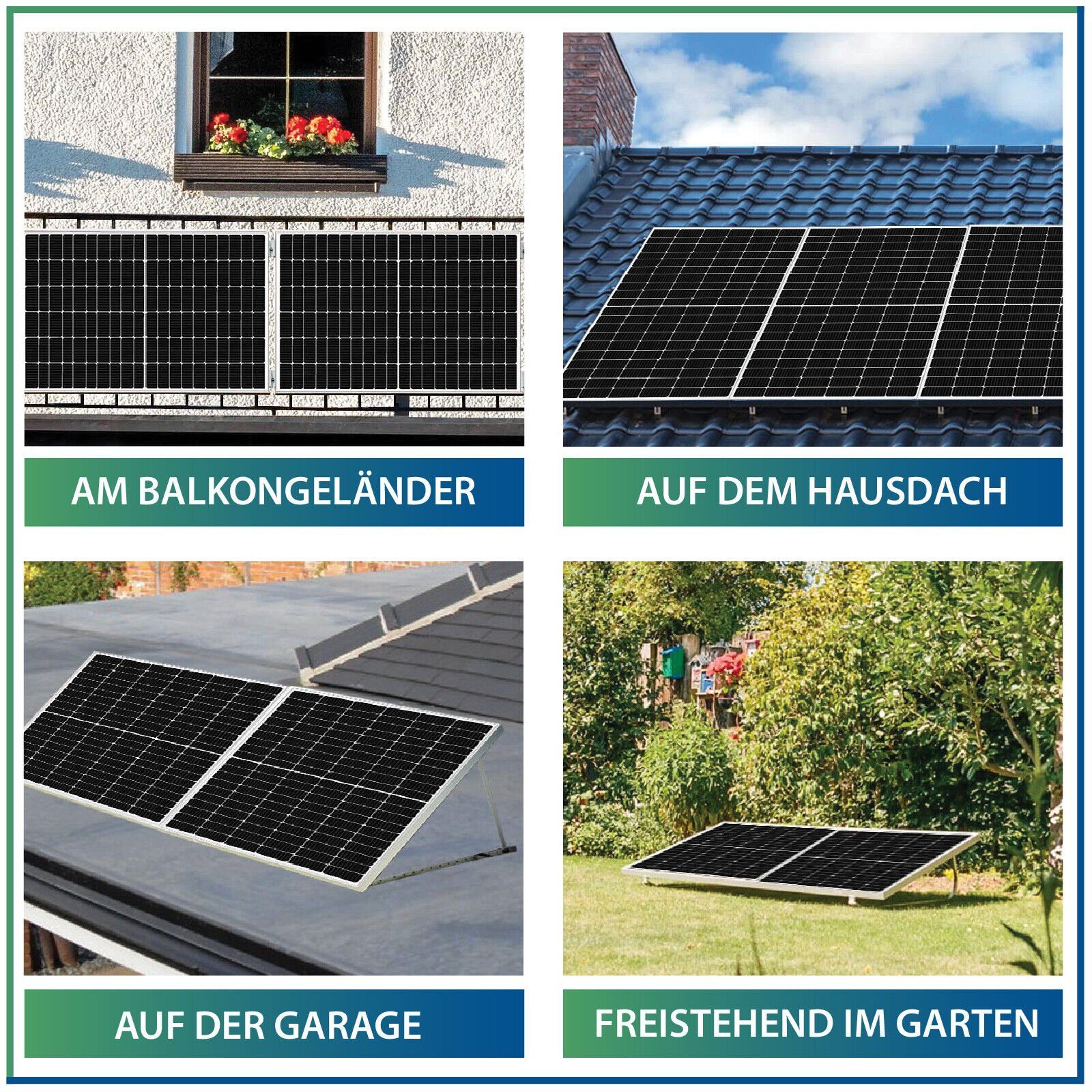 JUNG Solaranlage Balkonkraftwerk 600W Photovoltaikanlage Mini-PV Anlage, 600,00 W, Monokristallin, (Solarpanel, Solaranlage Balkon, Stromerzeuger Solar, Energiestation, KOMPLETT-SET 2 Solarmodule, 1 Mikro-Wechselrichter, 1 Schuko-Kabel 1,2), Photovol