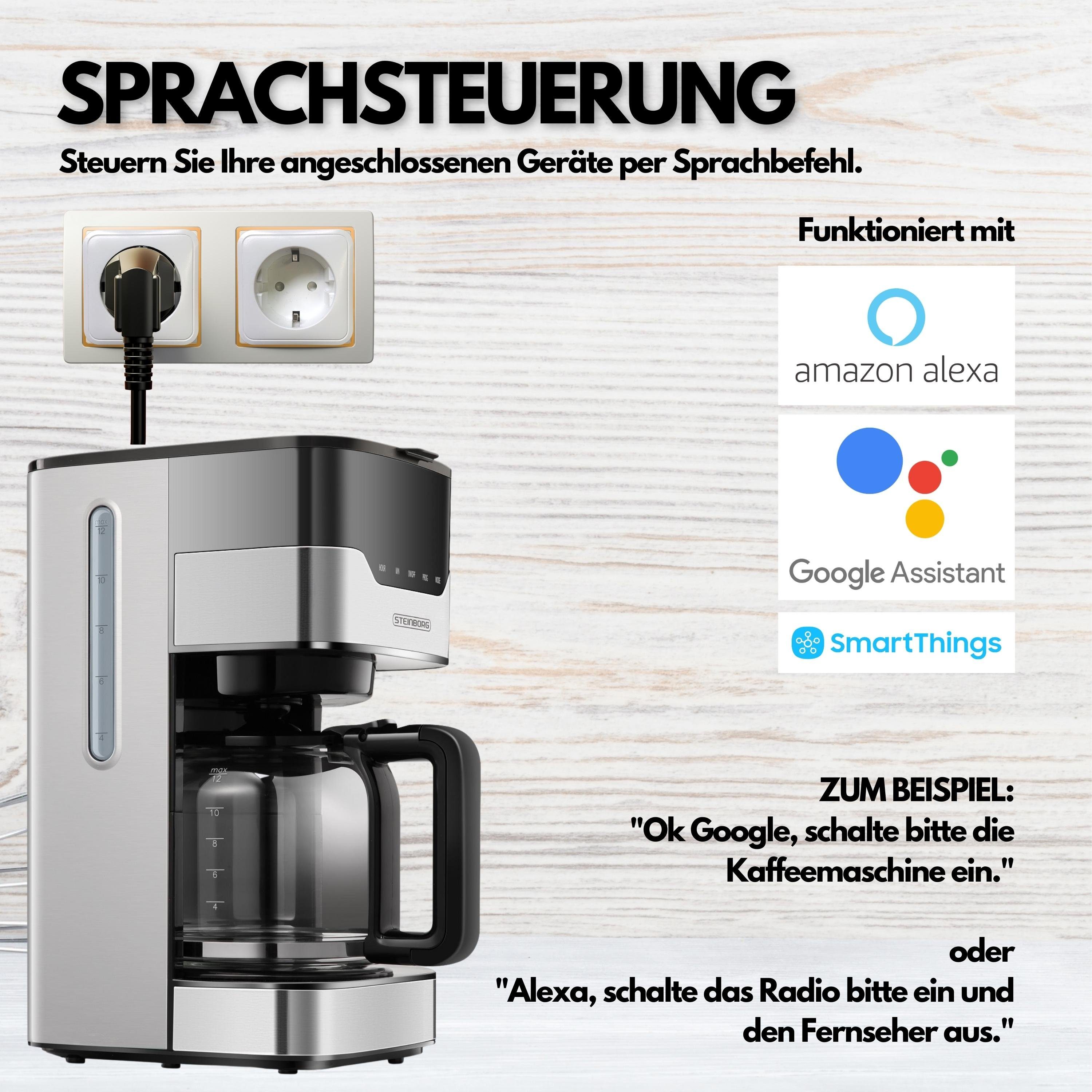 echos WLAN-Steckdose Eco-4060, max. 3680 W, Spar-Set, 4er Pack, Steuerung per App, Alexa/ Google kompatibel, WLAN, 2.4 GHz, Smart Home, Einfache Installation, Kindersicherung, Max. 16A