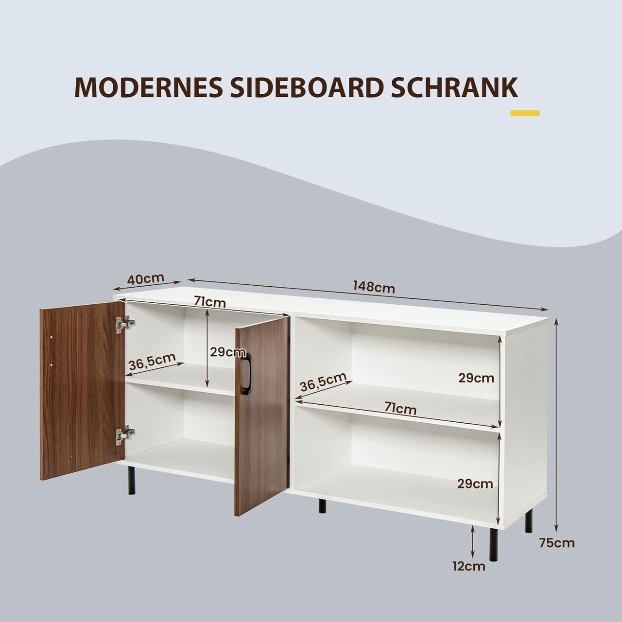 Costway Sideboard mit Schrank und 2 offenen Fächern