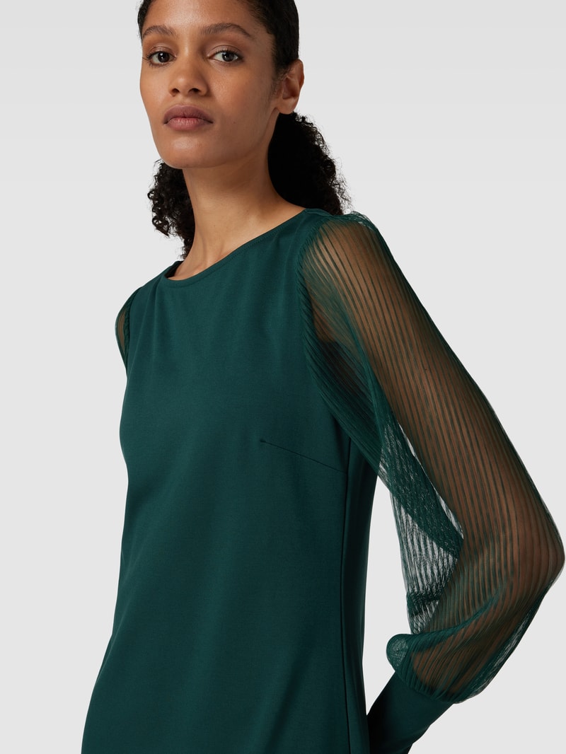 Knielanges Kleid mit Ärmeln aus transparentem Material in dunkelgrün