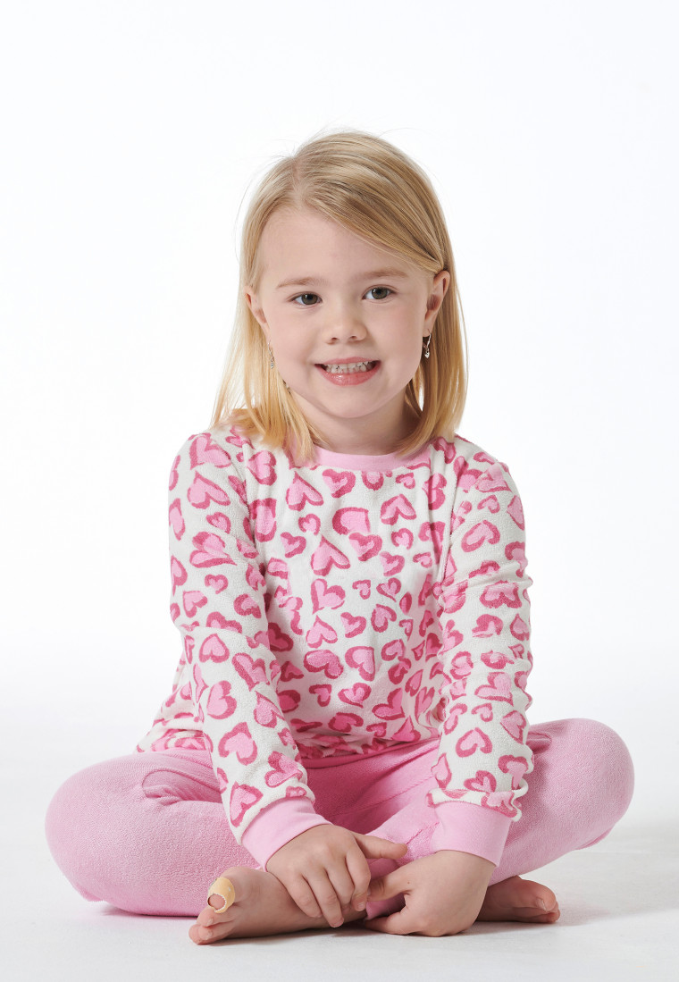 Schlafanzug lang Organic Cotton Bündchen Herzen rosé - Girls World