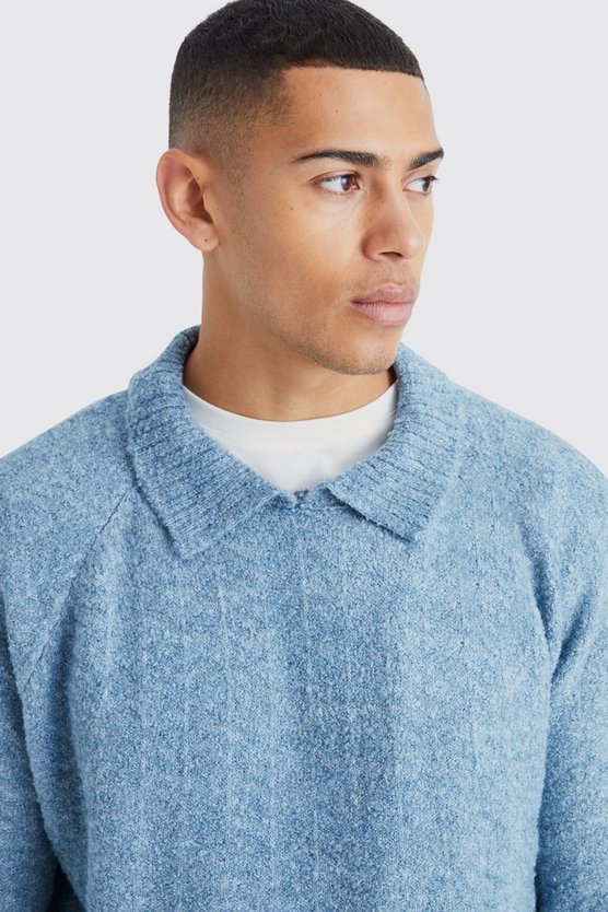 Oversize Pullover mit Fischgräten-Kragen und Trichterkragen