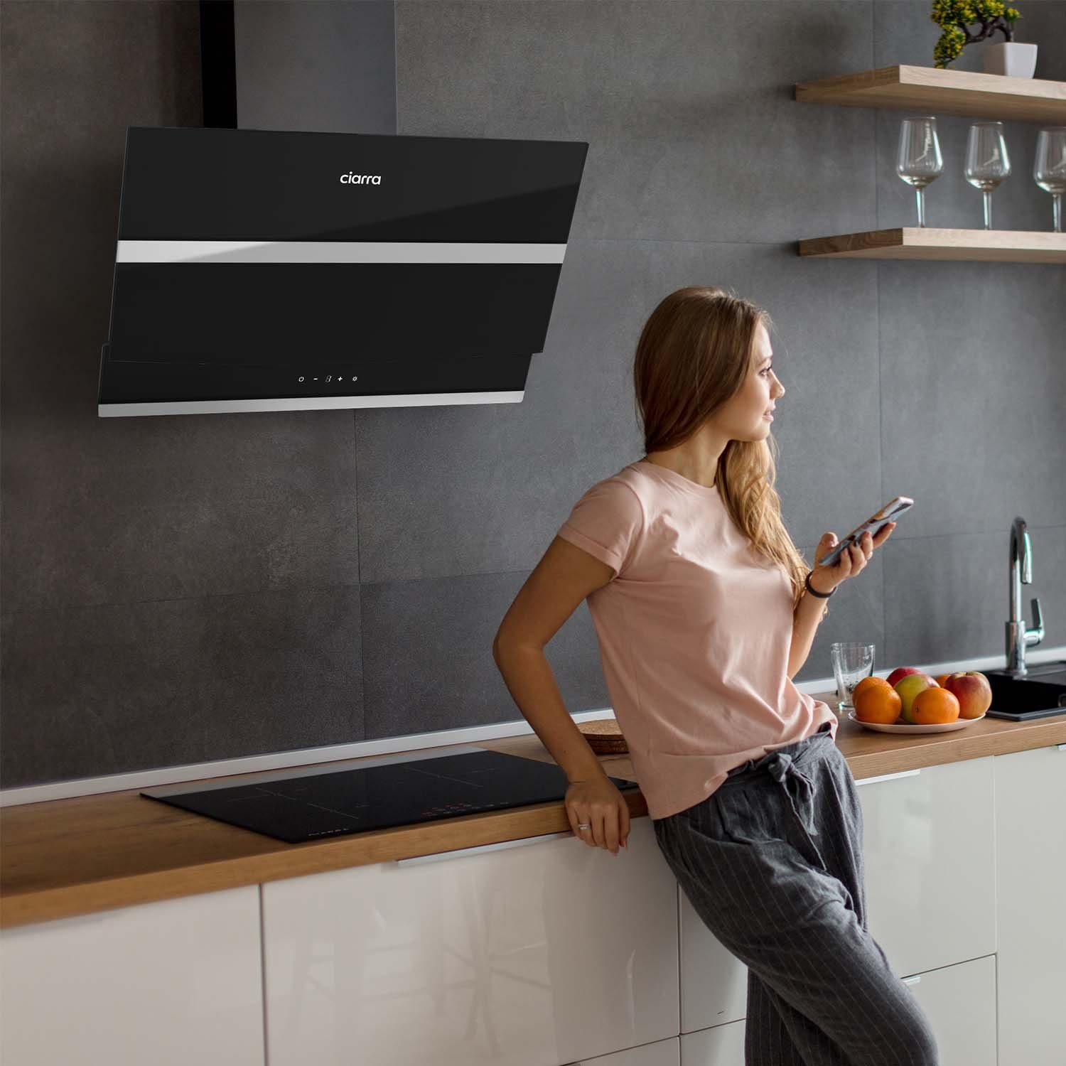 CIARRA Kopffreihaube CBCB6736N, A+++ 650m³/h Dunstabzugshaube 60cm WIFI APP & Touch Control Boost