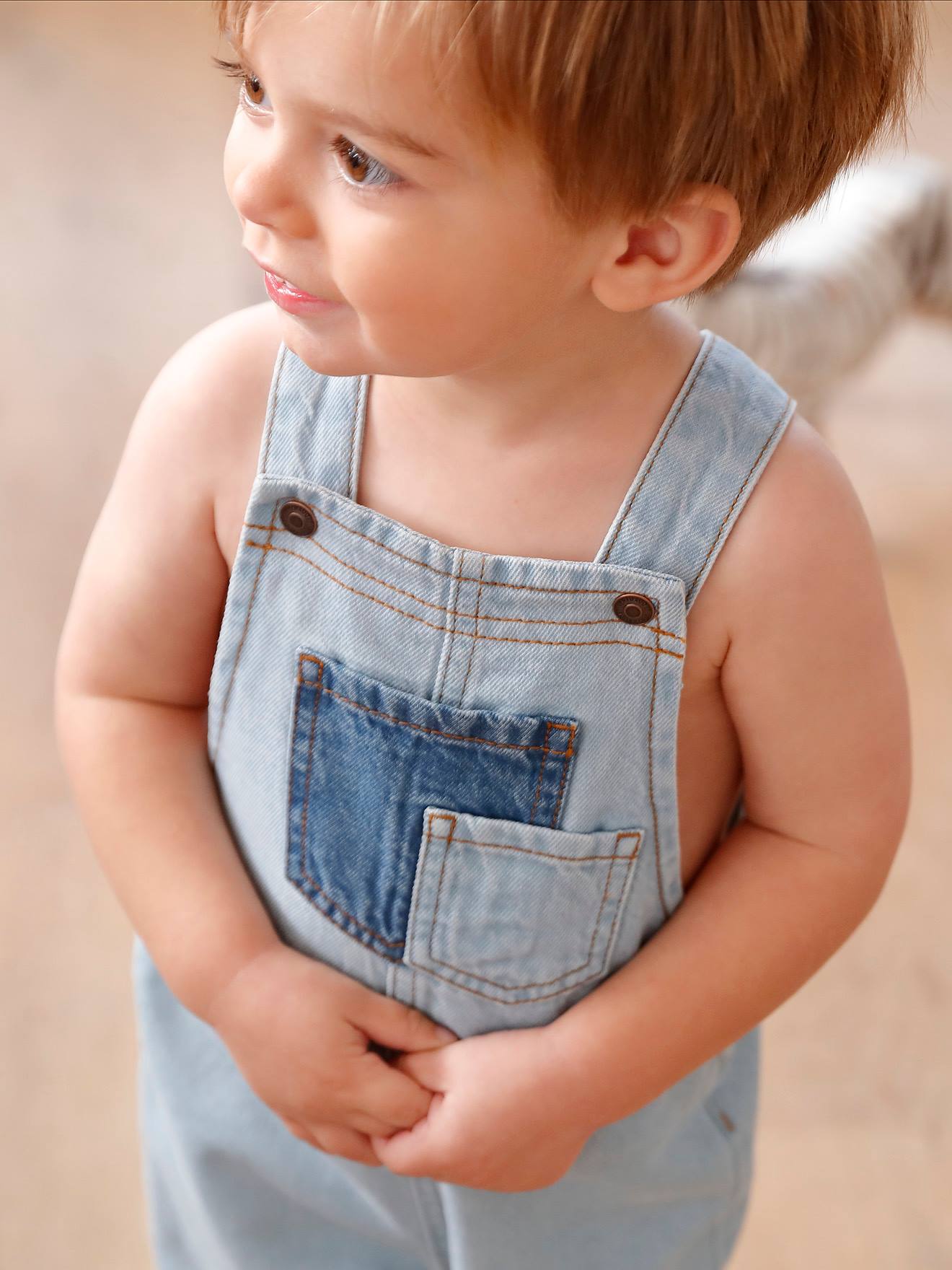 Vertbaudet Baby Latzjeans, Kontrast-Taschen - bleached