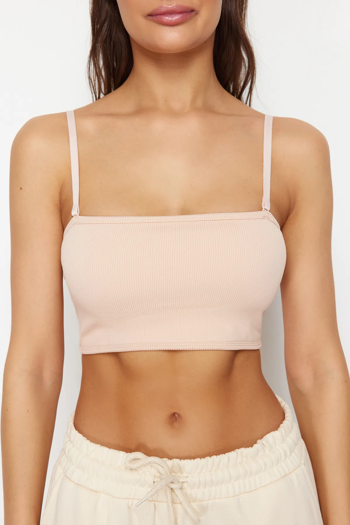 Trendyol Collection  Skin Seamless/Nahtloser Trägerloser BH mit Trägern aus überzogenem Strick THMSS24SU00048