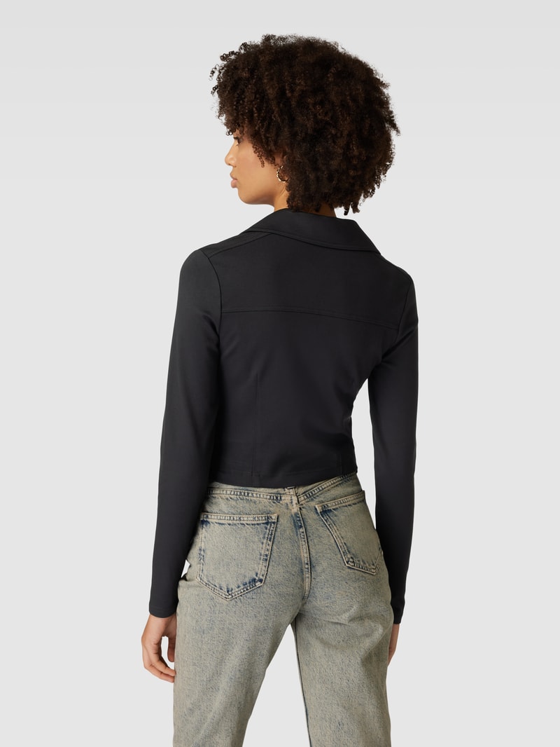 Cropped Poloshirt mit Umlegekragen Modell 'MILANO' in black