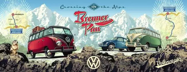 Puzzle 1000 Teile - Mit dem VW Bulli über den Brenner