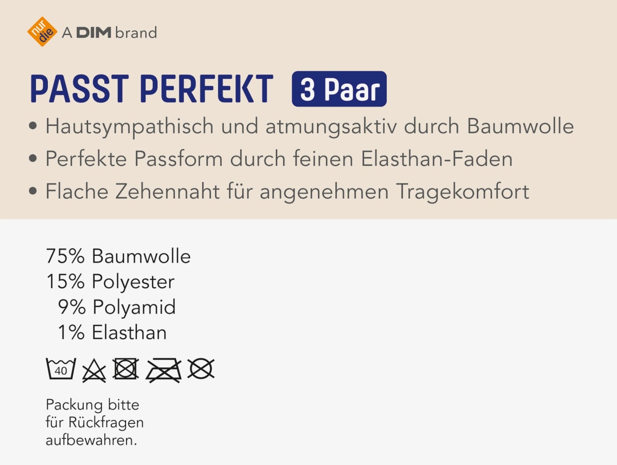 Passt Perfekt Socken schwarz Gr. 39-42, 3 St