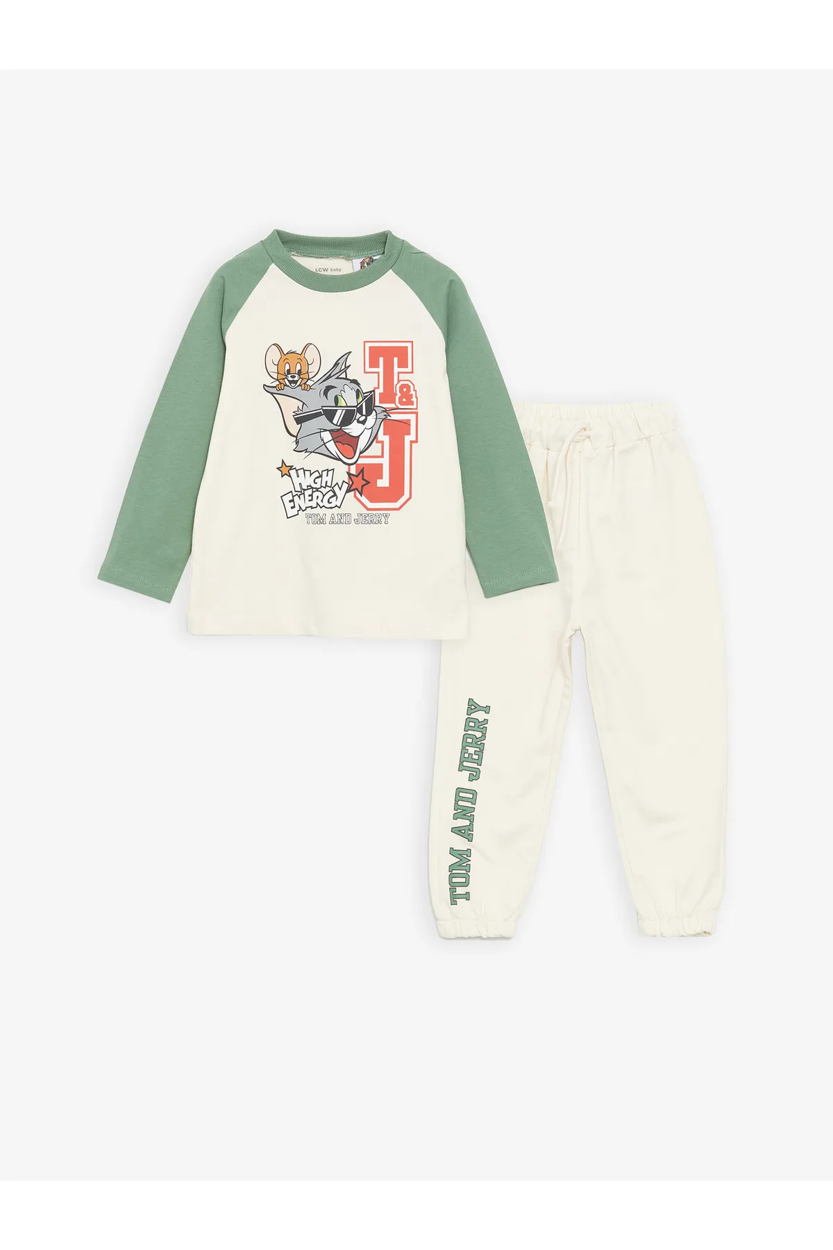 LC Waikiki  2-teiliges Set aus bedrucktem T-Shirt und Jogginghose für Babys mit Rundhalsausschnitt und Bugs Bunny-Motiv