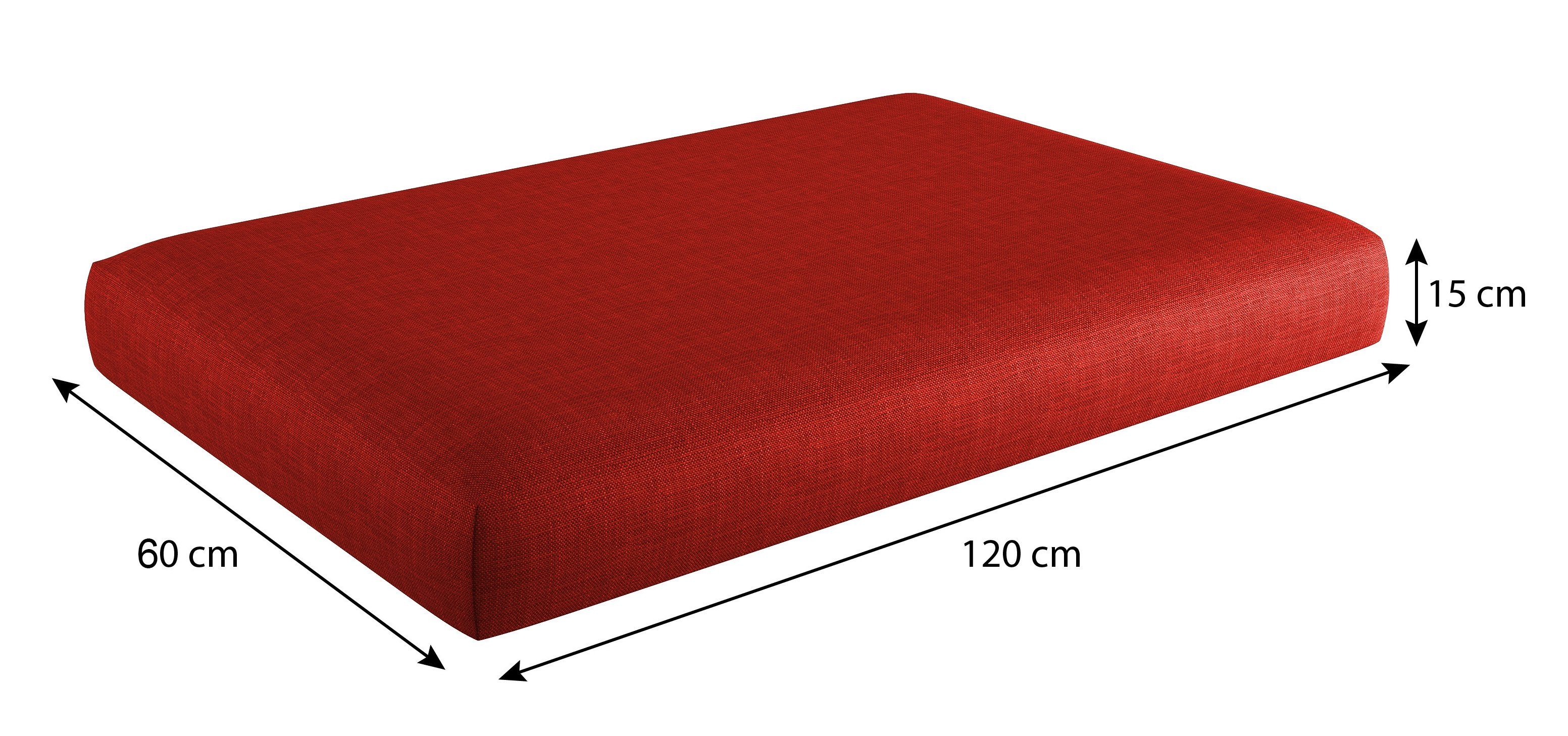 sunnypillow Sitzkissen Palettenkissen mit abnehmbarem Bezug Sitzkissen 120x60x15cm, Rot