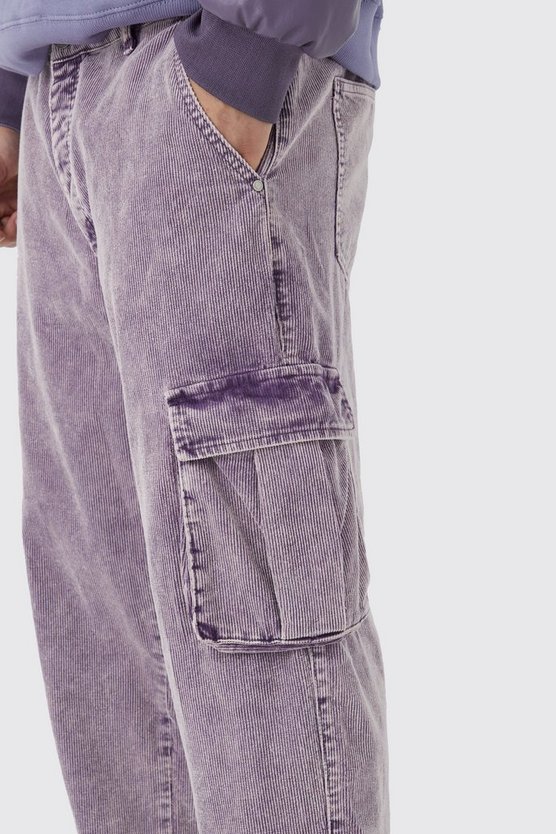 Tall lockere Cord-Cargohose mit Acid-Waschung