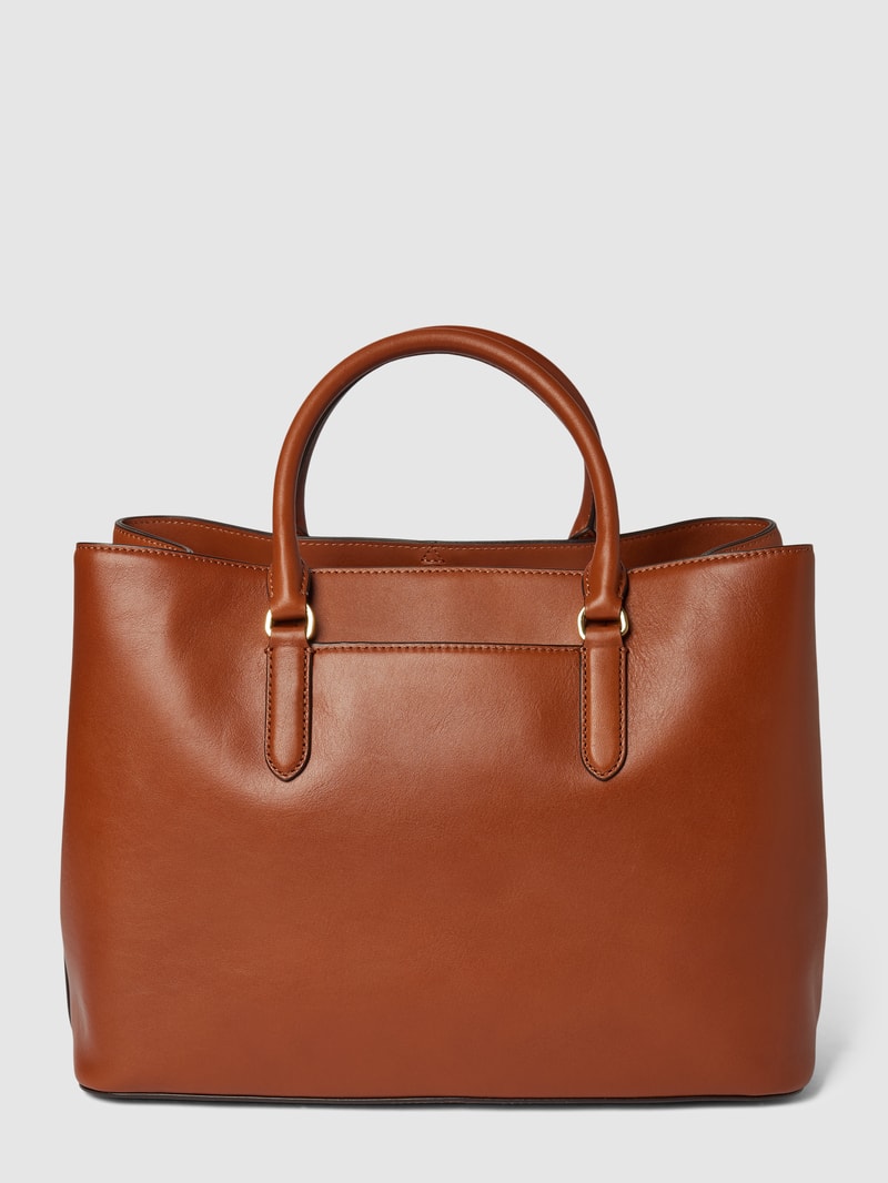 Satchel aus Leder mit Label-Applikation Modell 'MARCY' in cognac