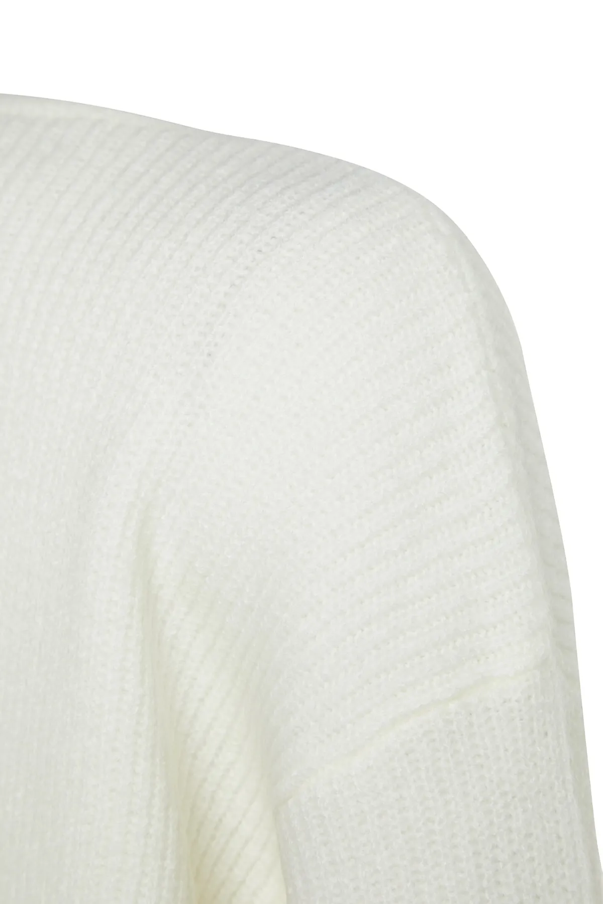 Trendyol Collection  Ecrufarbene, weich strukturierte Strickjacke mit V-Ausschnitt TWOAW24HI00282