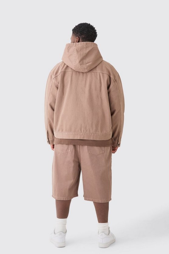 Plus Denim-Hoodie mit Reißverschluss