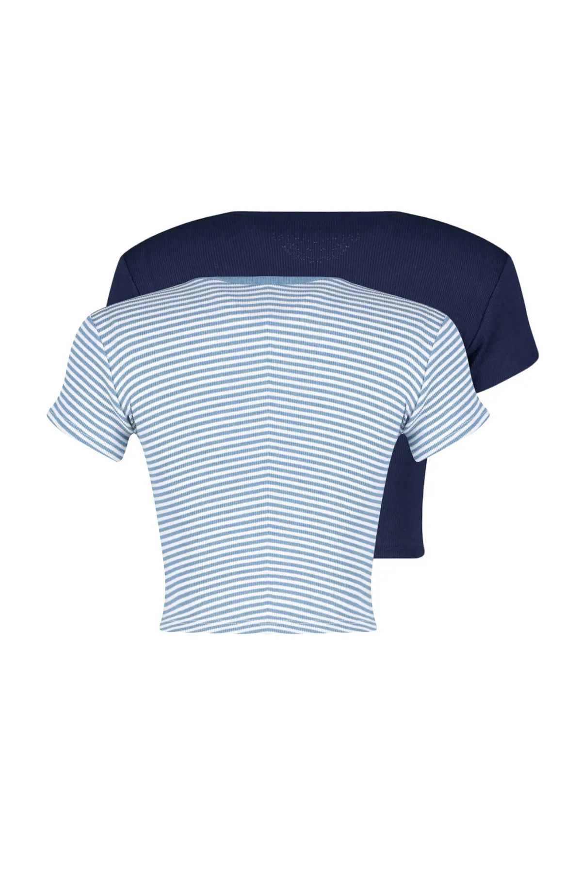 Trendyol Collection  Blau gestreift-Marineblau, einfarbig, 2er-Pack taillierte, kurz geschnittene, schnurgebundene Strickbluse TWOSS23BZ00388