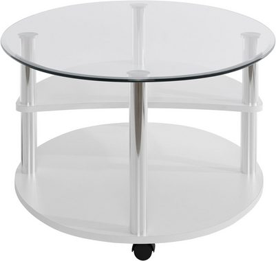 PRO Line Couchtisch, mit Glasplatte, Gestell aus Holz und Metall, Ablageboden, mit Rollen