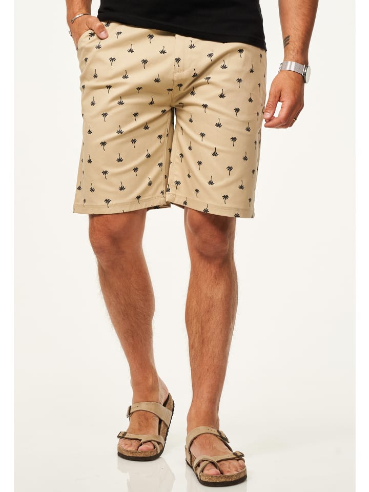 SOULSTAR Chinoshorts - für Herren mit Palmenmuster & Gürtel im Regular-Fit in Beige günstig kaufen
