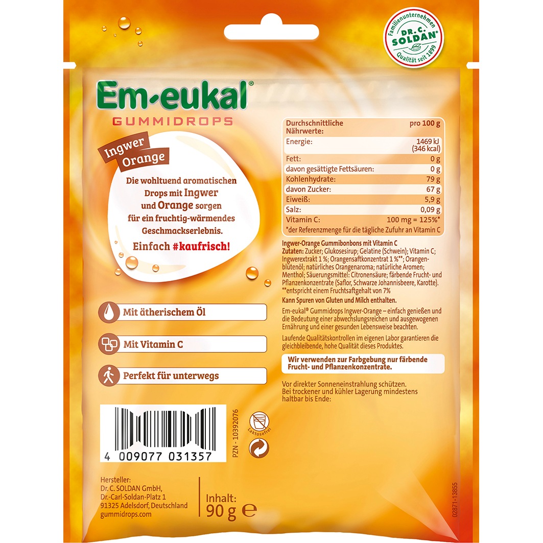 EM-EUKAL Gummidrops Ingwer-Orange zuckerhaltig