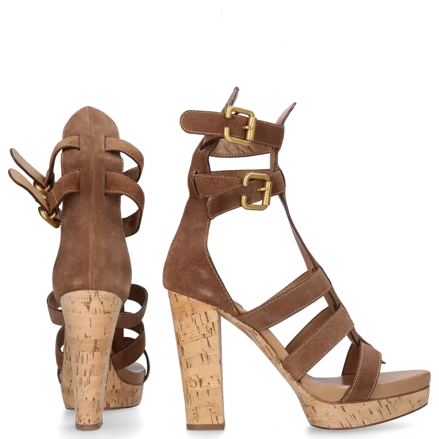 Chloé - Plateausandalen Kalbsleder Kork Veloursleder braun - beige