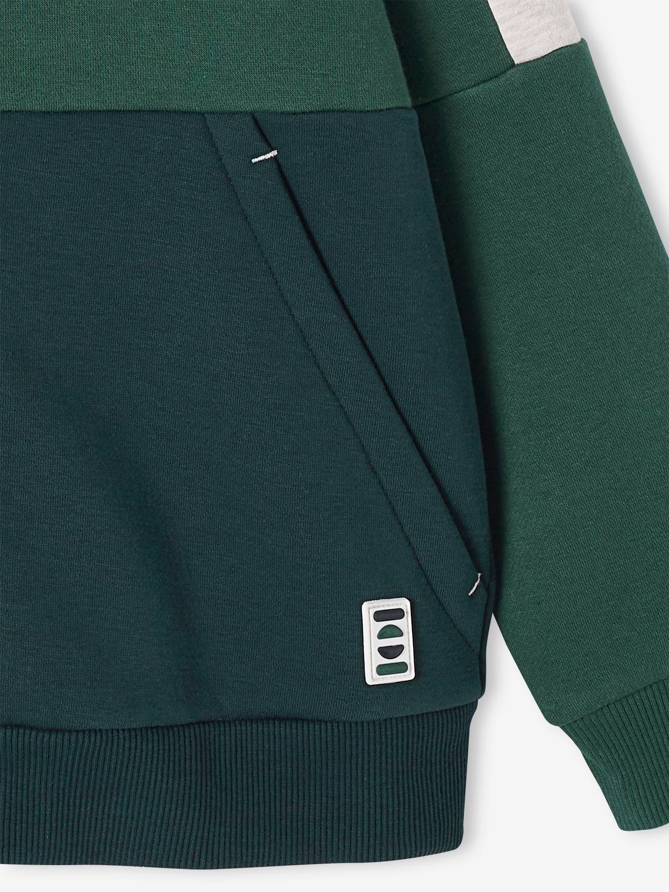 Sweat zippé à capuche effet colorblock sport garçon vert