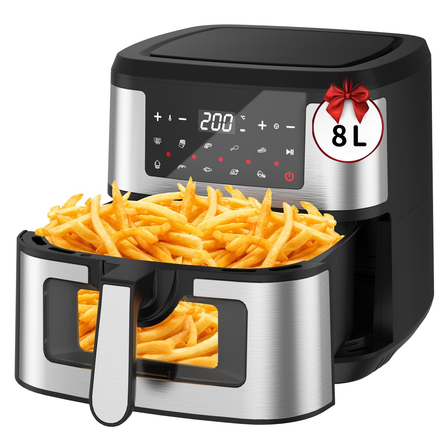 Yaviel Heißluftfritteuse 8L/9.7L Heizluft Fritteuse XXL Air Fryer Ohne Öl LED Touchscreen, 1600,00 W, Airfryer Einstellbare Zeit/Temperaturregelung 12 Programmen für Braten