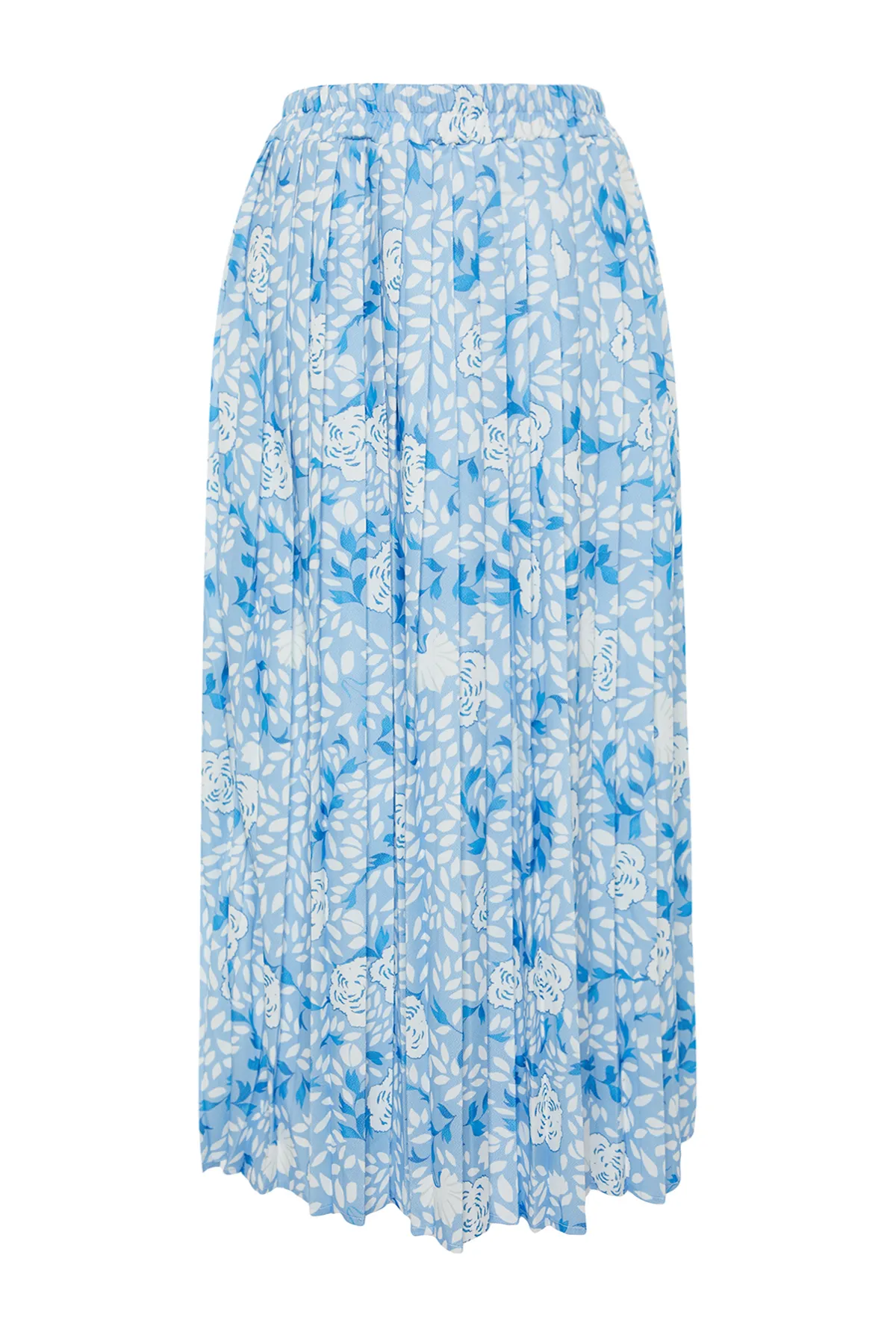 Trendyol Modest  Blauer, mehrfarbiger, breiter, plissierter Webrock mit elastischem Bund TCTSS23EE00026