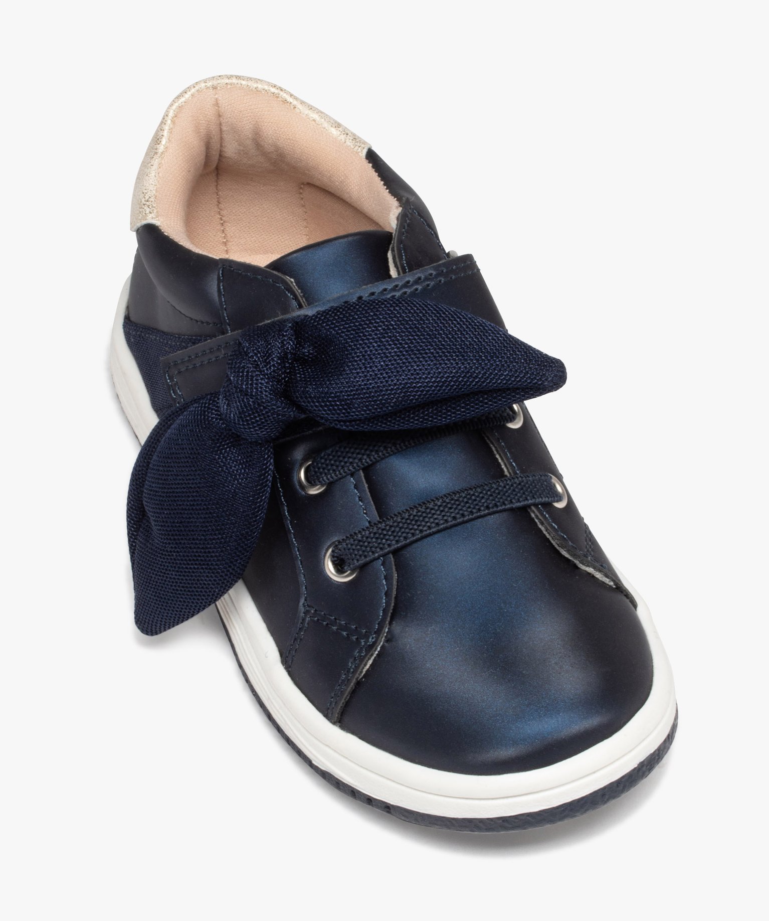 Baskets bébé fille dessus irisé avec noeud en toile marine | GEMO