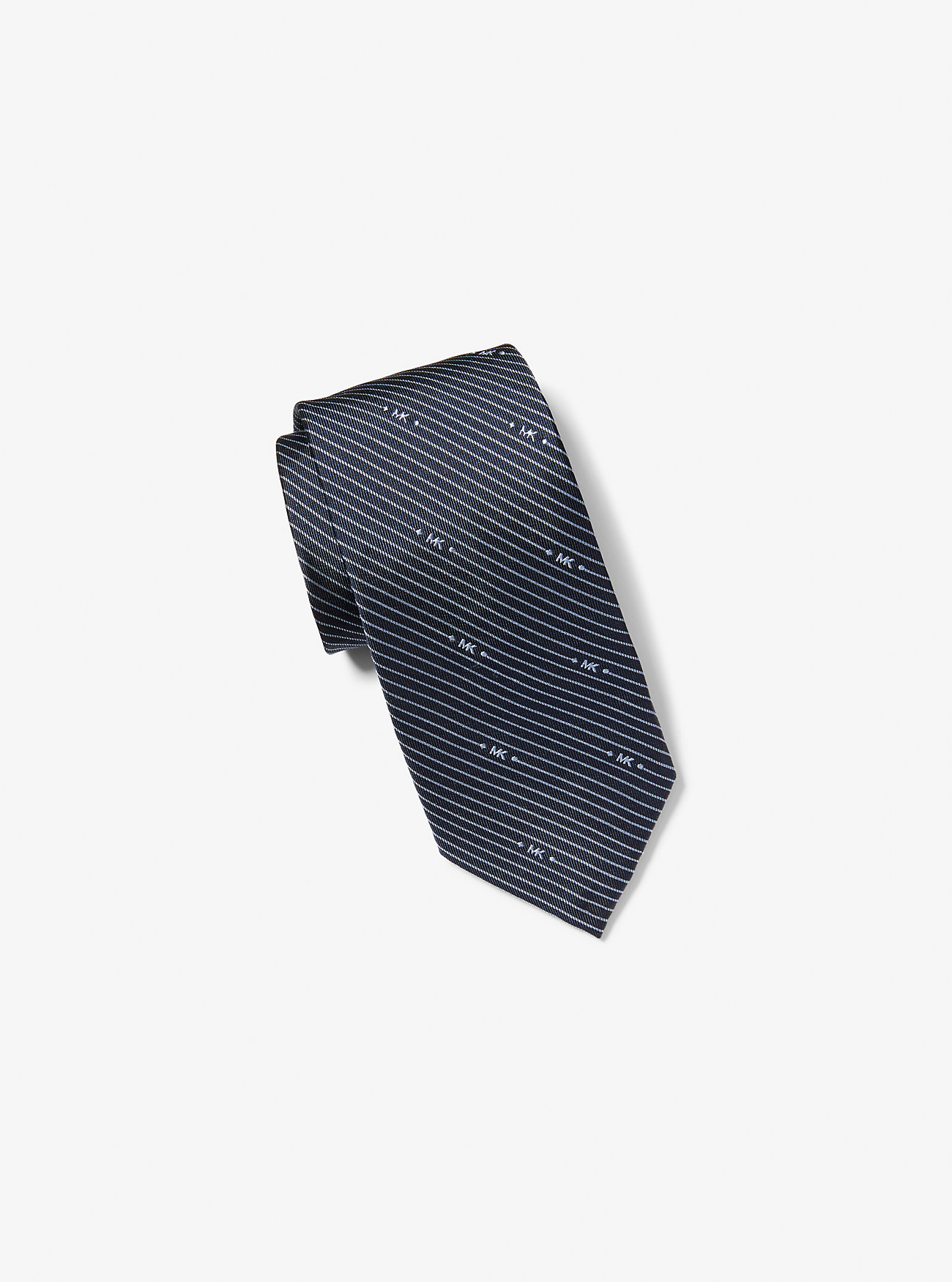 Cravatta in seta a righe con logo - Blu navy