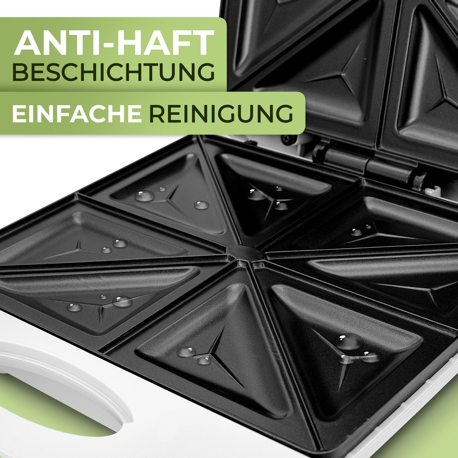 monzana Sandwichmaker, 1000 W, 4er XXL Antihaftbeschichtung Cool-Touch-Griff 1400W BPA-frei