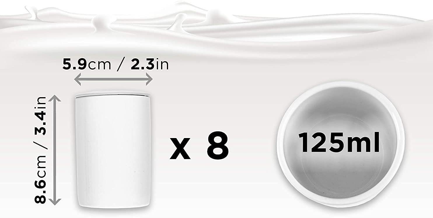 Duronic Joghurtgläser, P8YM2 Joghurtbecher, Ersatzbecher für Joghurtbereiter, Fassungsvermögen 125 ml, 8 Keramikbecher mit Deckel, Passend zu YM1 und YM2 Joghurtmaschinen, Weiß