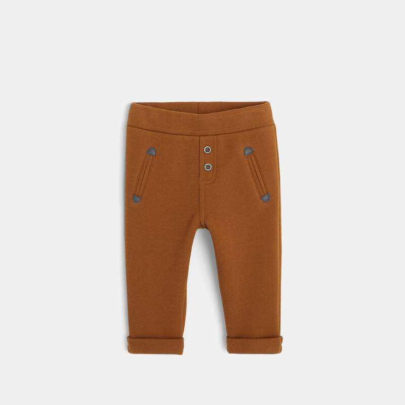 Jogpant molleton coton bio couleur marron bébé garçon