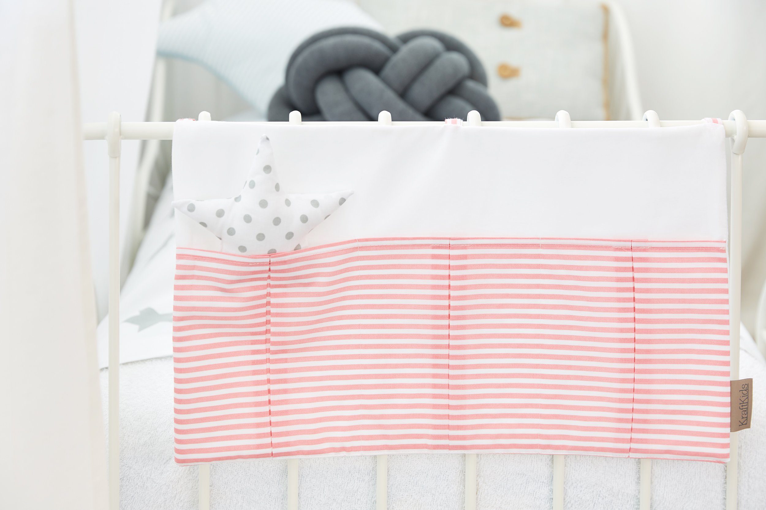 KraftKids Betttasche Streifen rosa, mit drei Fächern, innen mit Polyestervlies versteift