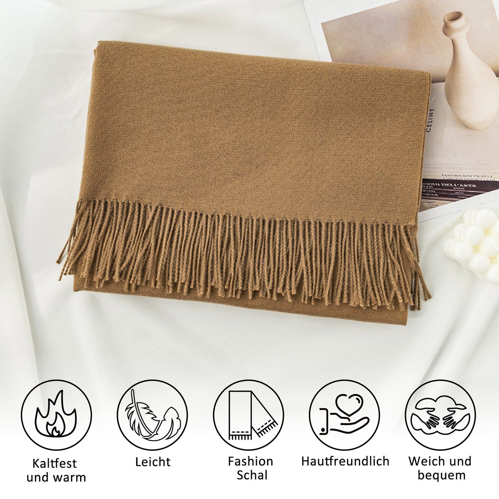 CALIYO Halstuch Damen Winterschal warmer und weicher Schal, Quasten Weiche Großer Deckenschal Mehrweg(XXL 200 x 65 CM)