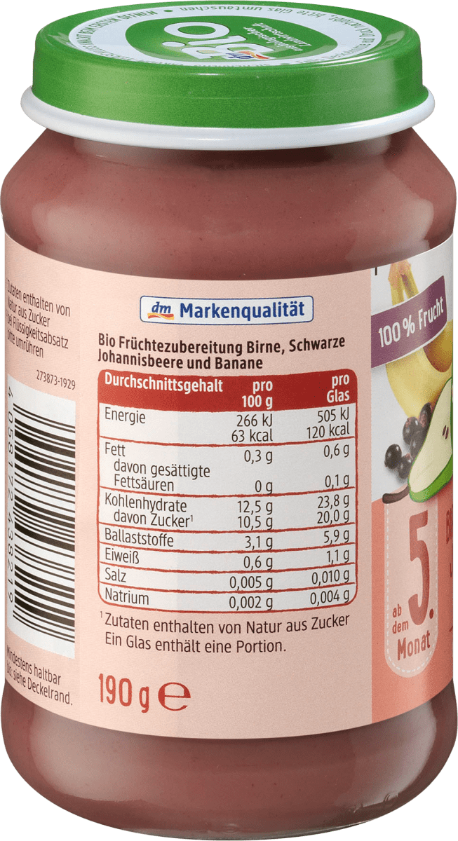 Früchte Birne-schwarze Johannisbeere mit Banane ab dem 5. Monat, 190 g