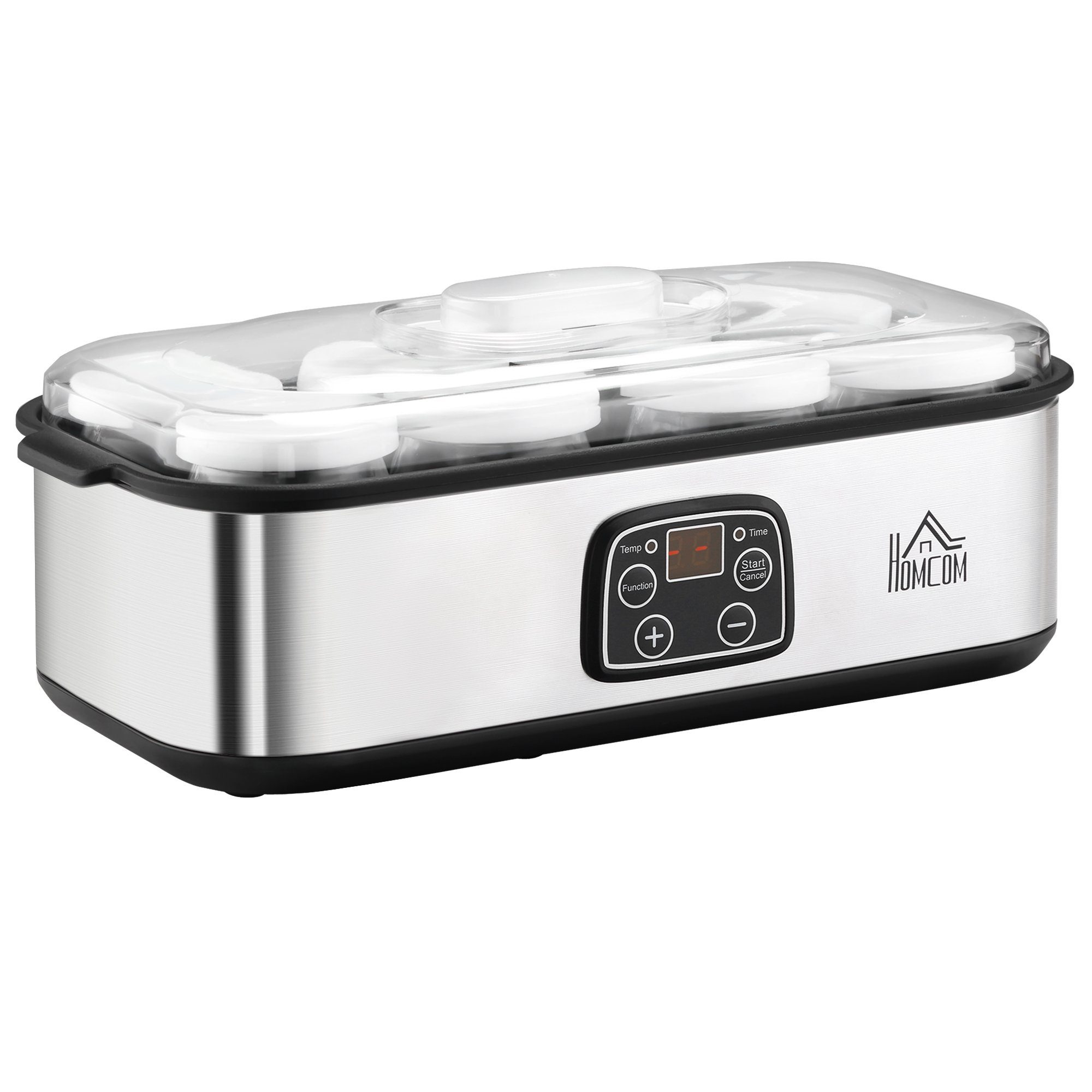 HOMCOM Joghurtbereiter Joghurtbereiter, 8 Portionsbehälter, je 180 ml, Joghurtmaschine 8 Joghurtgläser einstellbar PC PP Silber